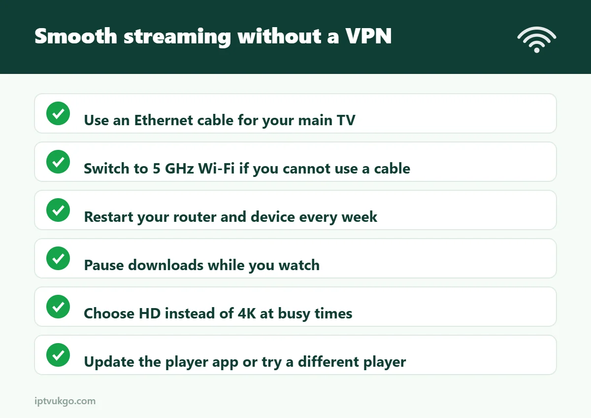 Infographic: tips for smooth IPTV streaming without a VPN